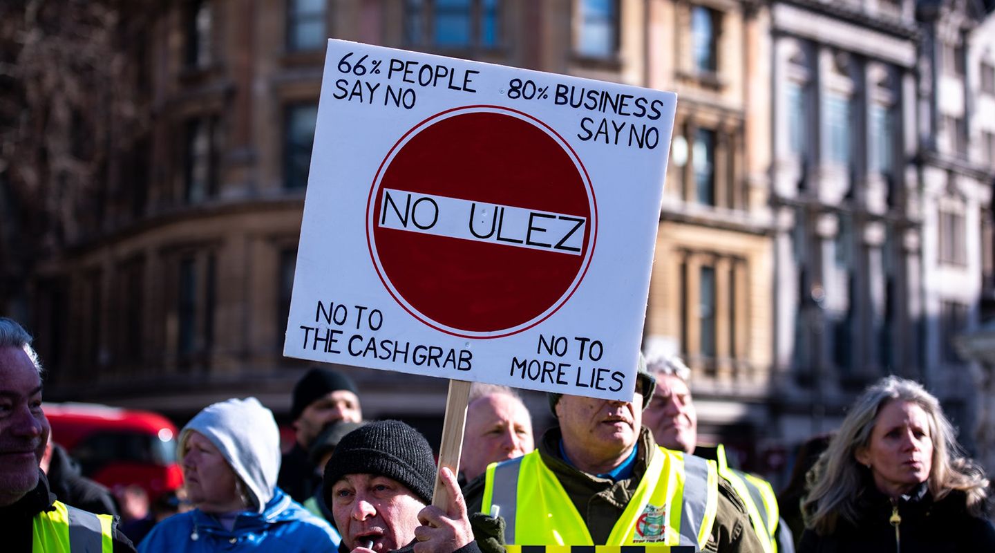 Ulez protest at Trafalgar Square, London