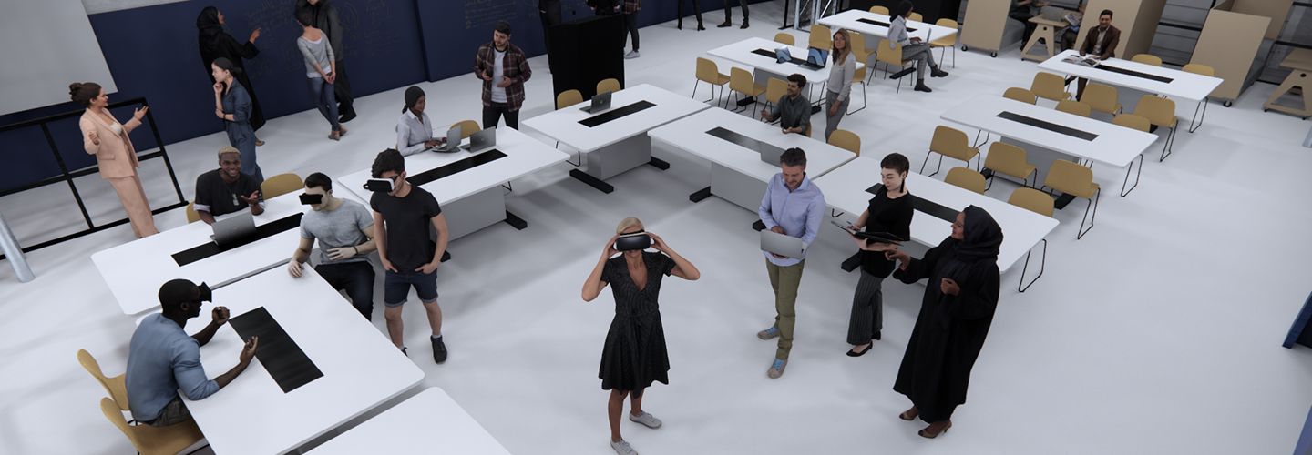 Artist's impression of people using the immersive design studio including use of headsets