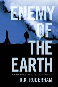 Enemy of the Earth Ruth Rudherham, book cover features silhouettes walking on a ridge