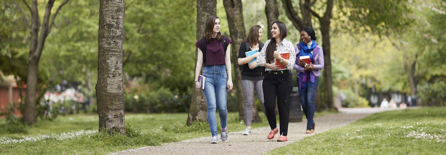 Female students walking in a park