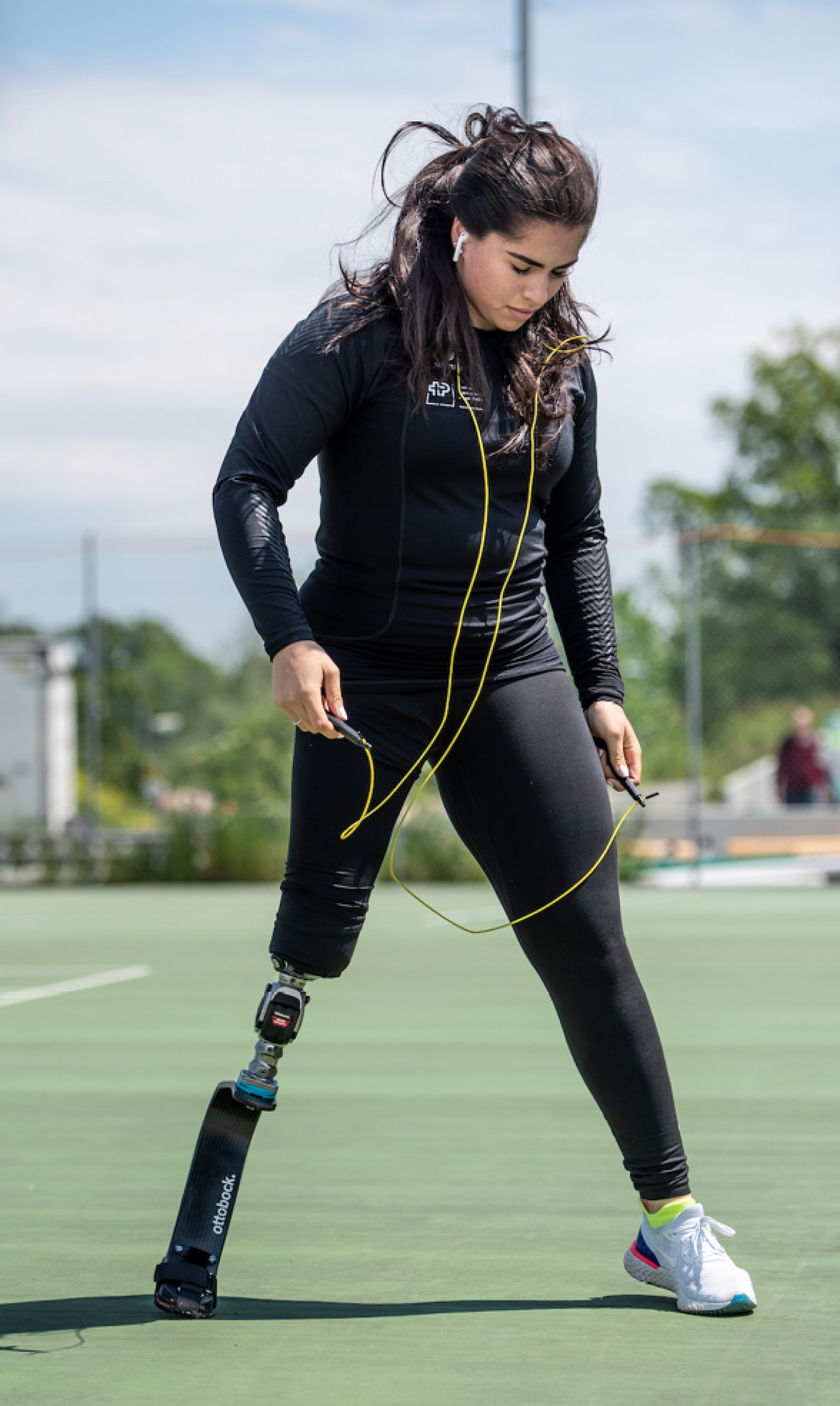Paralympic sprinter and long-jumper Sofia Gonzalez, warming up.