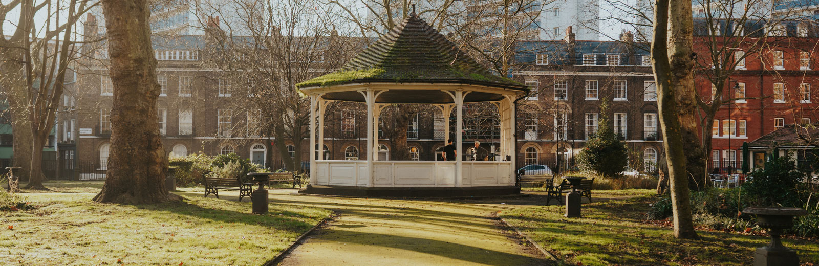 Image of the bandstand on Northampton Square on a sunny, frosty day