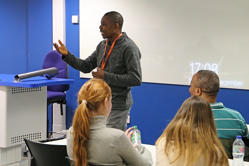 Emmanuel Obimah speaking at the Cultural Beliefs and Mental Health event he organised and facilitated.