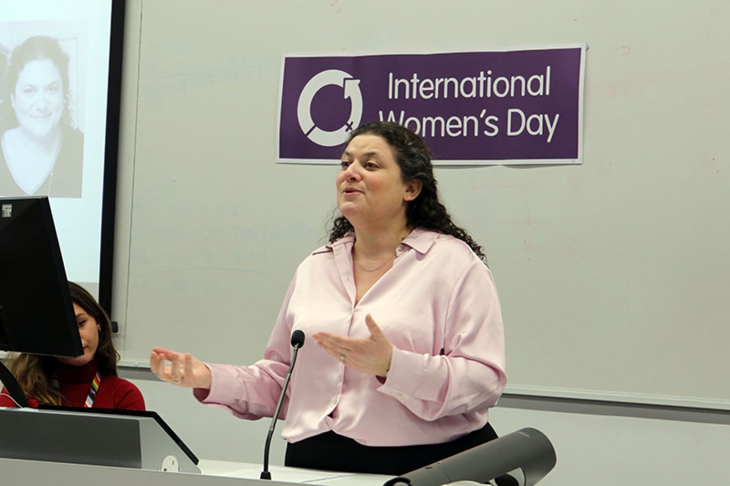 Professor Deborah Rafalin speaking remotely at the School of Health