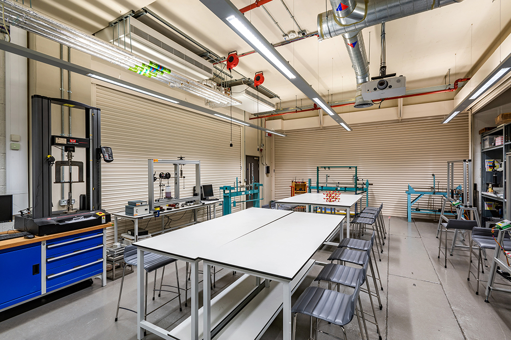 Interior of engineering laboratory featuring study area