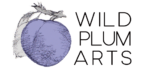 Logo featuring a sketch of a purple plum on the left and Wild Plum Arts in a sans serif font on the right