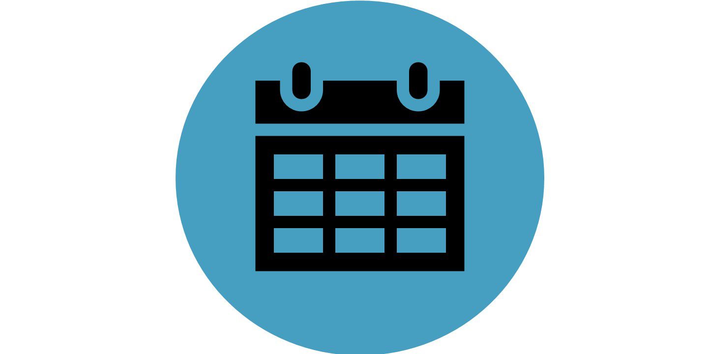 Graphic of a calendar against a blue circle background.