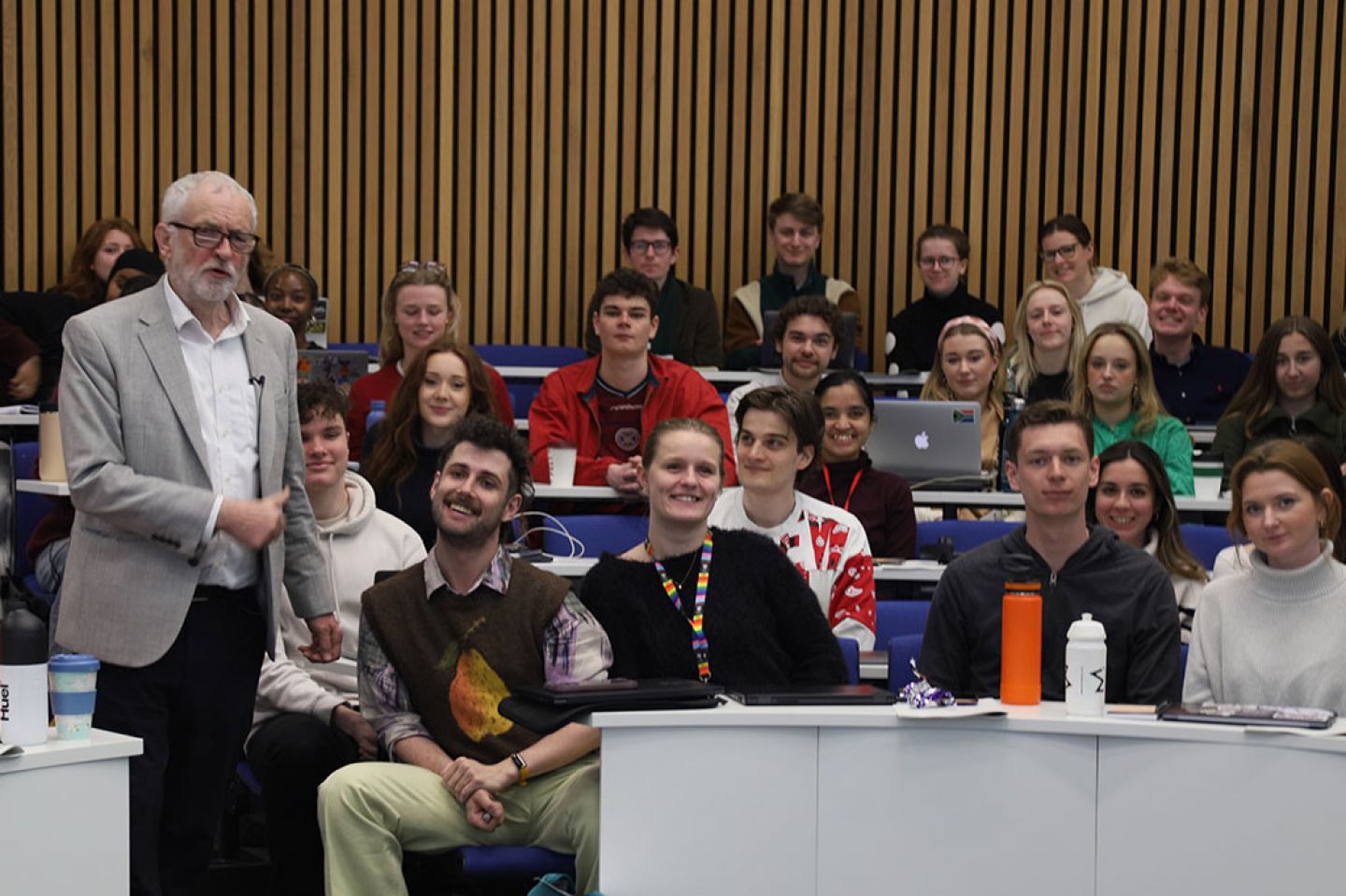 Former Labour leader Jeremy Corbyn MP speaks to journalism master’s students on campus at City.