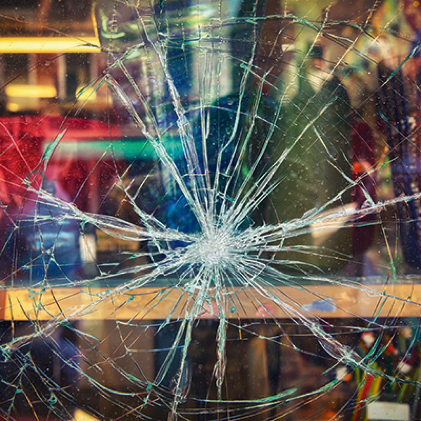 Shattered glass shop window