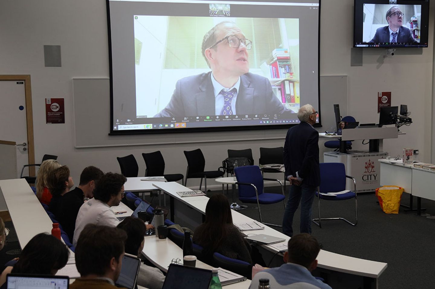 Chris Mason, Political Editor for the BBC, Zooms speaking to students 