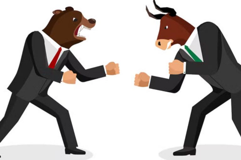 Bull and bear fighting illustration