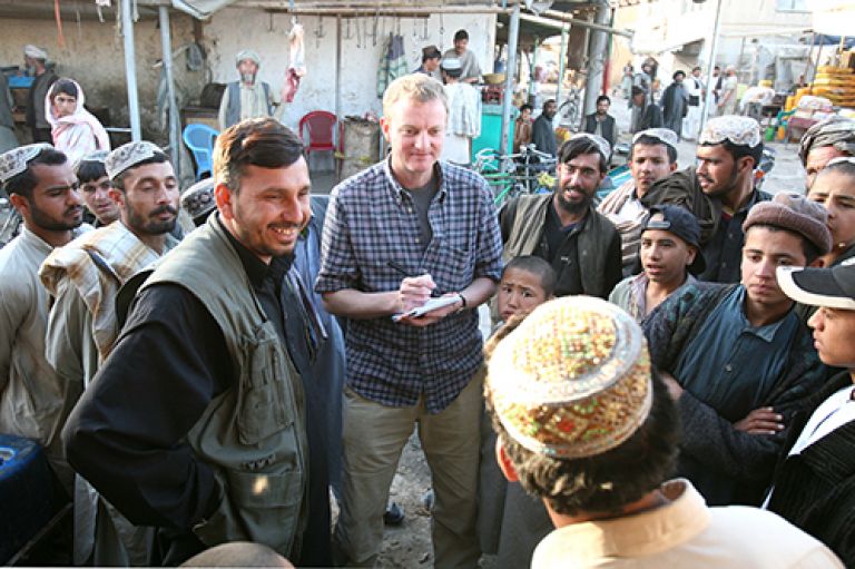 Richard Beeston talking to locals in Kabul
