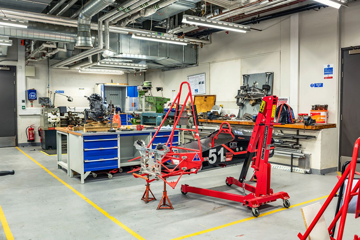 Engineering labs showing city formula racing car