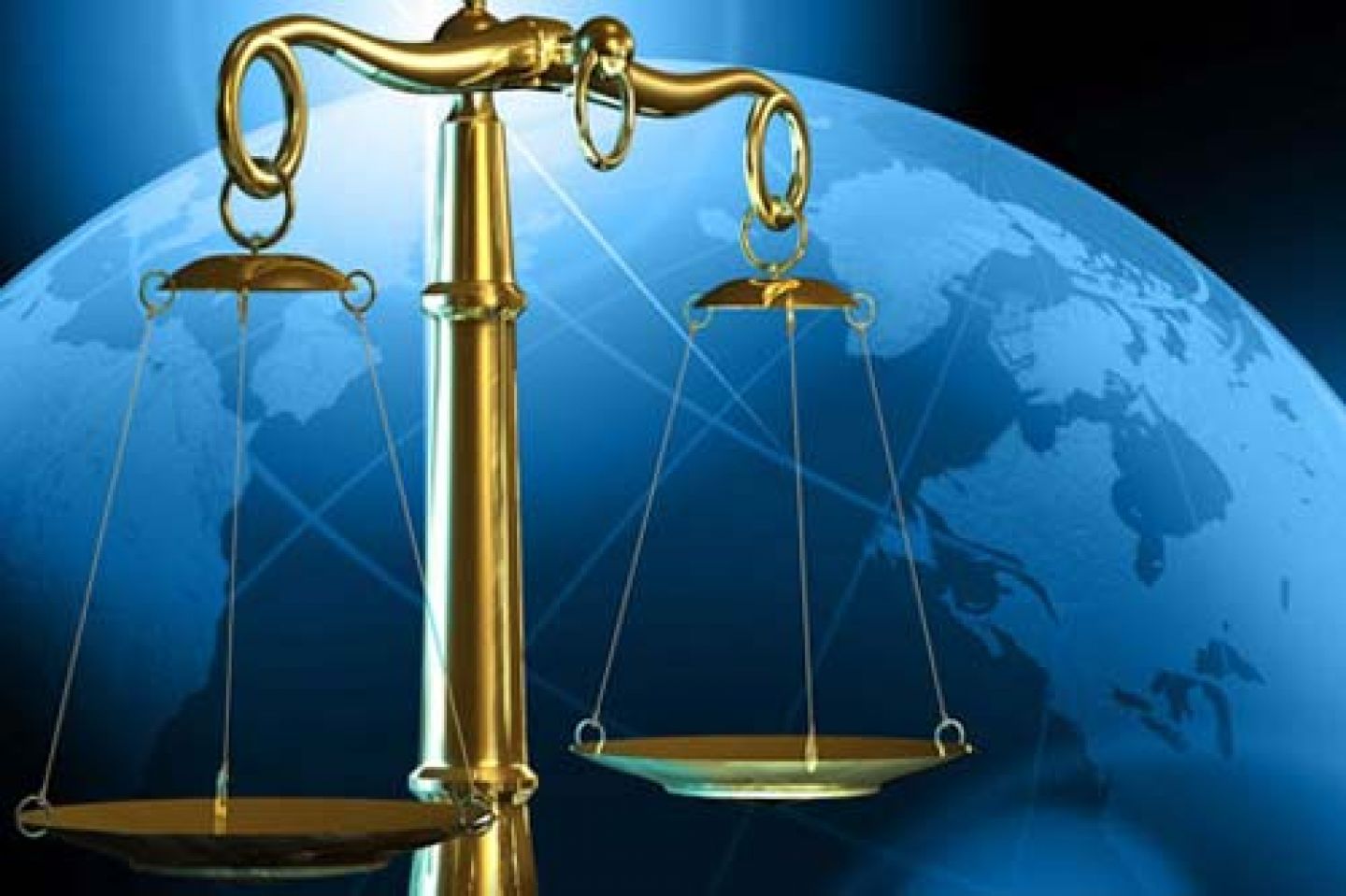 Scales of justice overlaid on to blue image of the earth