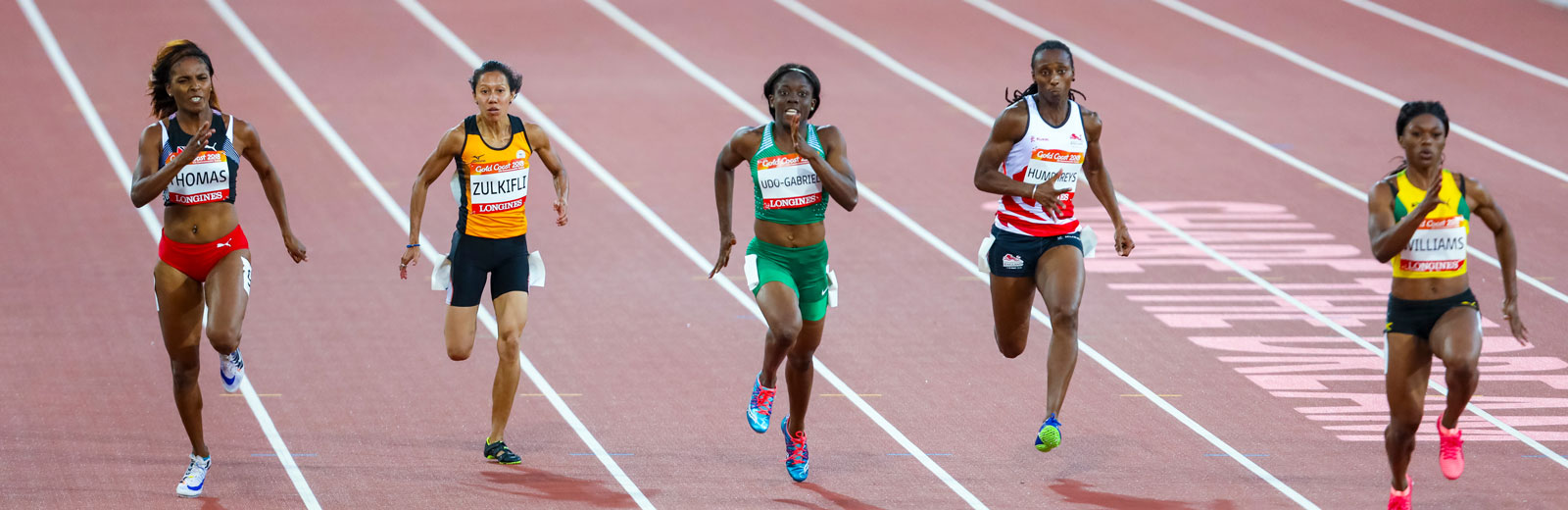 Athletic's women's 100m heats during the 2018 Gold Coast Commonwealth Games at the Carrara Stadium.