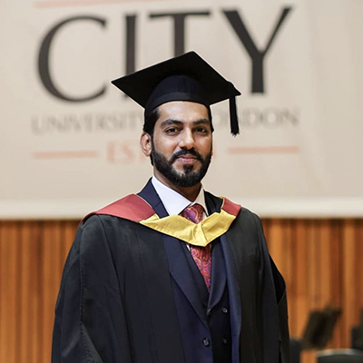 City Law School graduate Abdul Qudoos Sohal at his graduation ceremony.