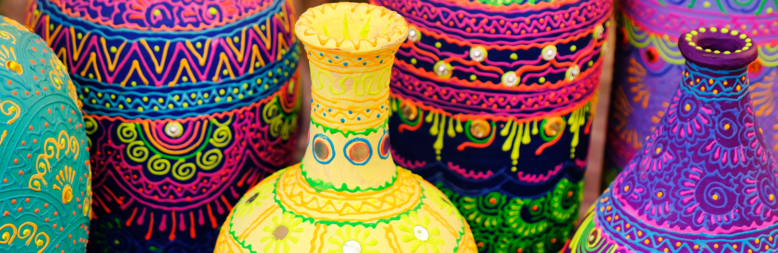 Row of colourful vases