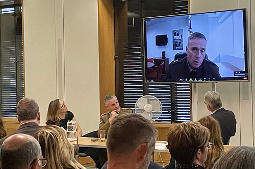 Major General Christopher Norrie delivering a talk via video link to the Mindfulness APPG at UK Parliament on 18th October 2022 